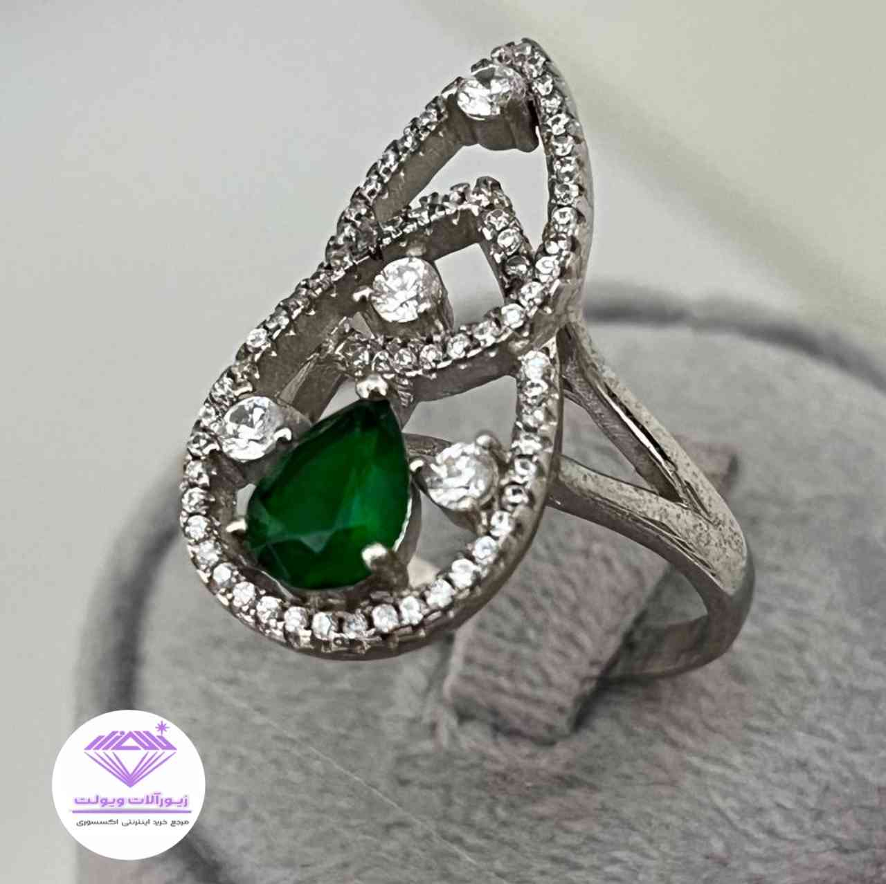 انگشتر زنانه نقره سنگ سبز زمردی| کد 031