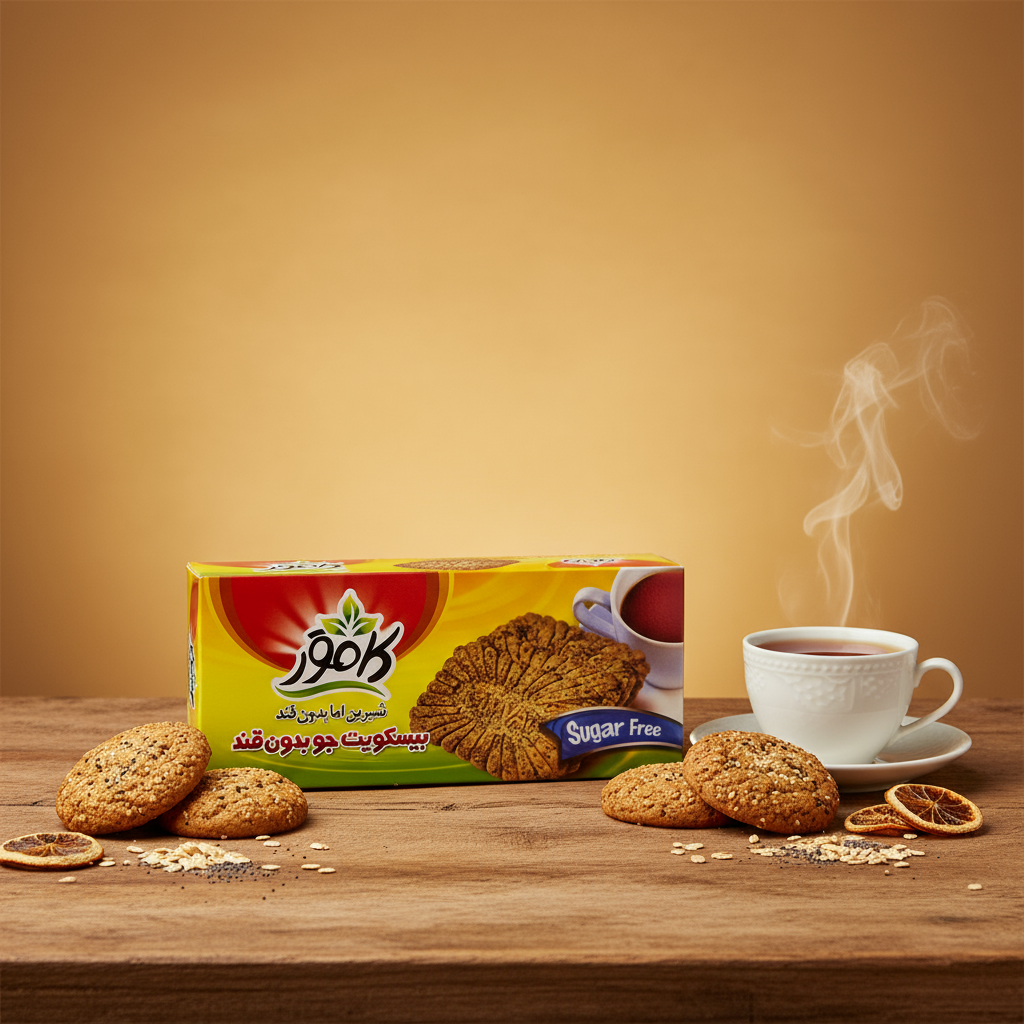 بیسکویت شیرین اما بدون قند گندم و جو کامور - بسته 350 گرمی ، بابک طب - تجهیزات پزشکی بابک ، BabakTeb