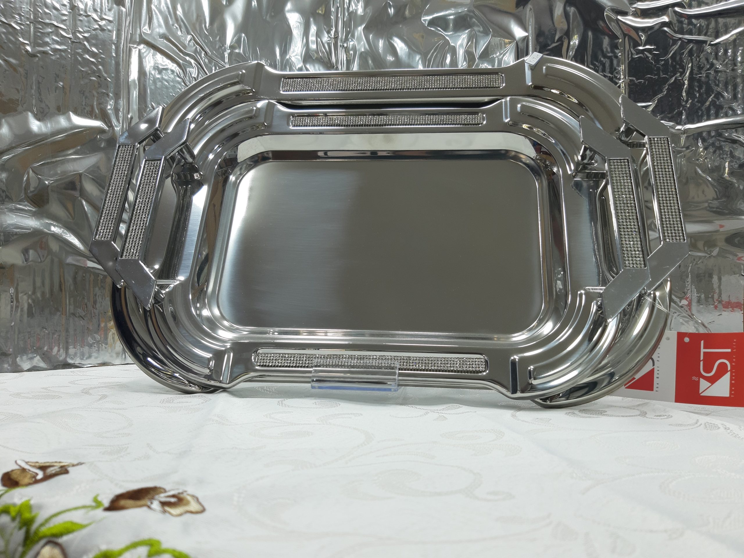 سینی پذیرایی دوتایی نگینی از برند KST مدل 717