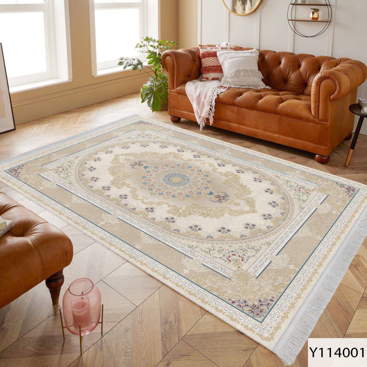 کاور فرش کشدار کرمی سالن پذیرایی طرح سوپرلاکچری ❤️کد1353 ( با ضمانت کیفیت)