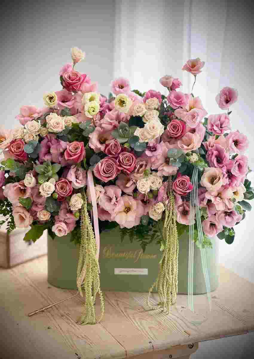 باکس گل سبز صورتی