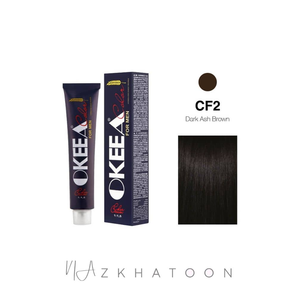 رنگ مو مردانه 100میل اکیا OKEEA سری FOR MEN شماره CF2 قهوه ای خاکستری تیره