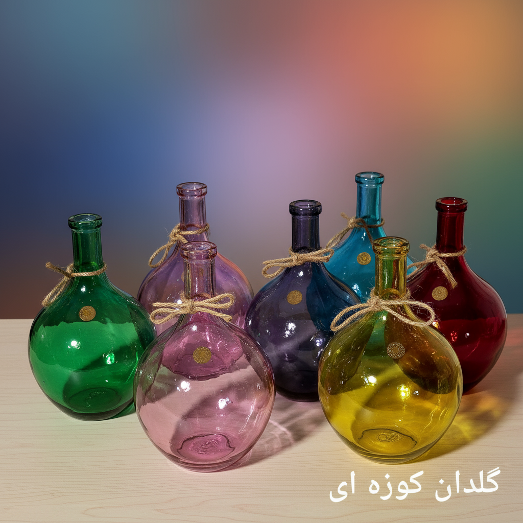 گلدان کوزه ای شیشه رنگی دست ساز فوتی (پس کرایه)