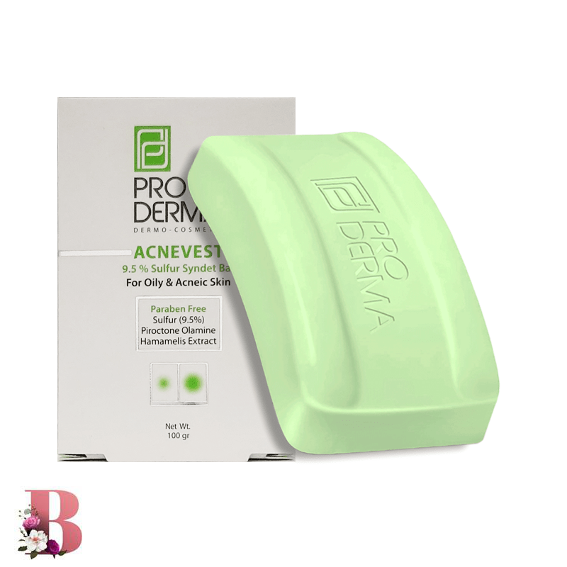 پن شستشو صورت پرودرما مدل ACNEVEST حجم 100 گرم | ProDerma Acnevest 9.5 Sulfur Syndet Bar For Oily & Acneic Skin 100 g