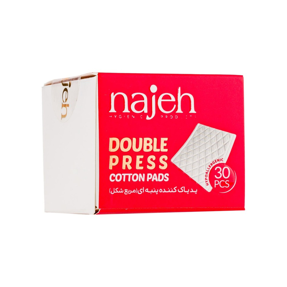 پد پاک کننده آرایش پنبه ای ناژه مدل DOUBLE PRESS مربع شکل بسته 30 عددی