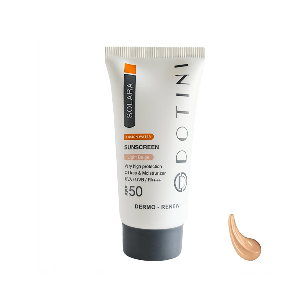 امولسیون ضد آفتاب رنگی فیوژن واتر فاقد چربی spf50 دوتینی سری SOLARA رنگ Light Beige حجم 50 میل