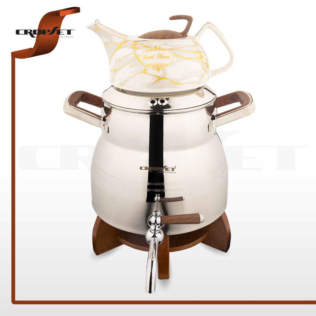 کتری قوری کروپ ست آوینا دسته چوبی کف چدن کد203 استیل