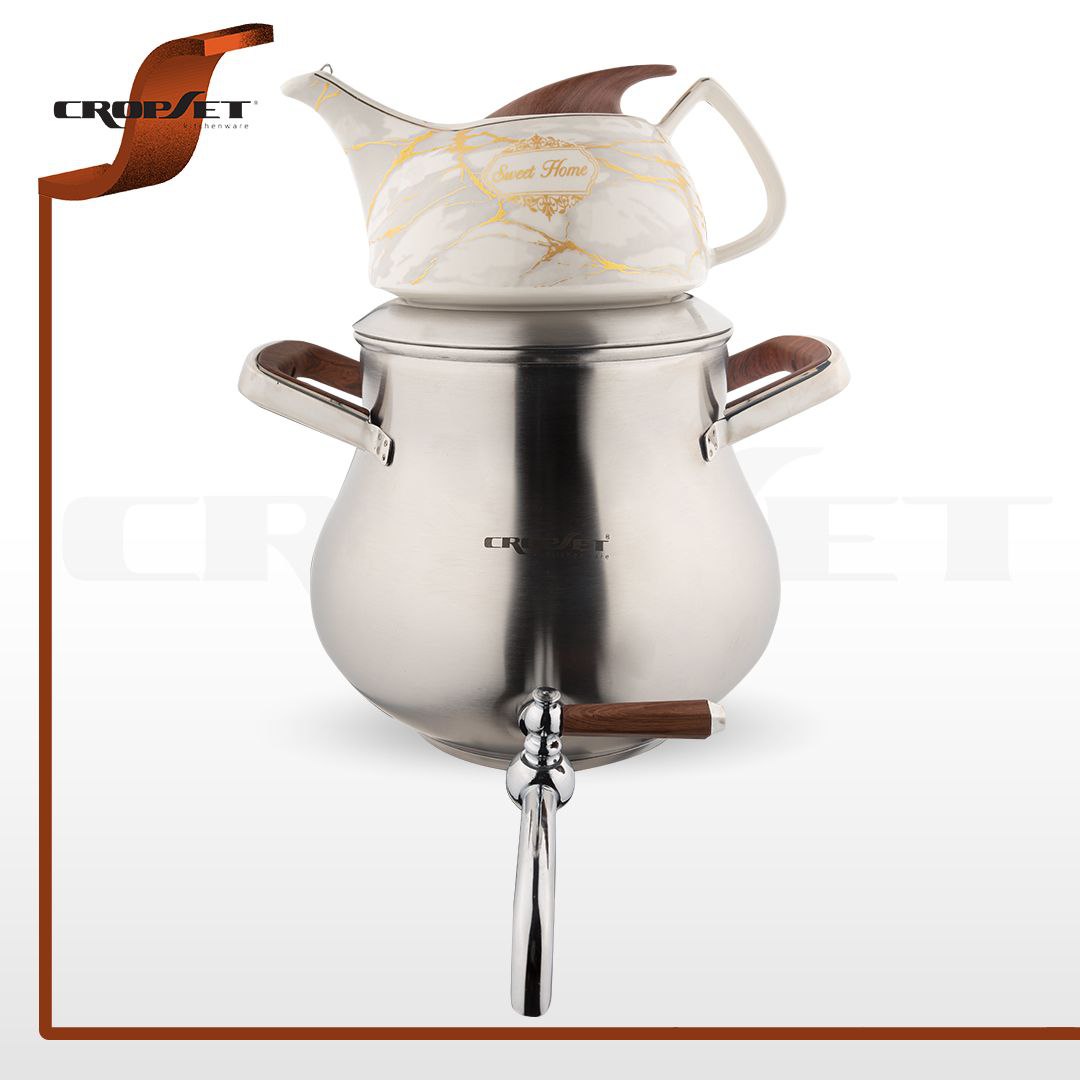 کتری قوری کروپ ست السا کف چدن دسته چوب کد904 استیل