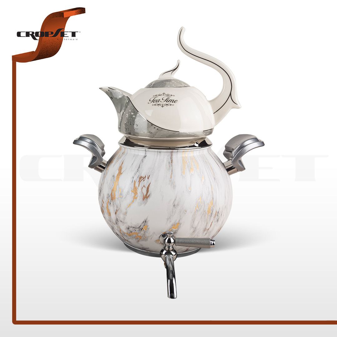 کتری قوری کروپ ست کیانا کف چدن رنگی کد 507M سفید