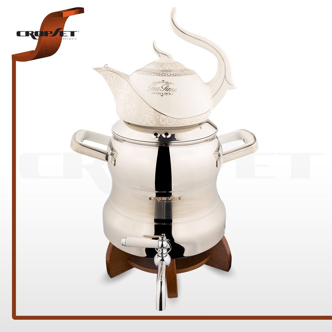 کتری قوری کروپ ست رونیکا کف چدن پایه چوبی کد2804 استیل