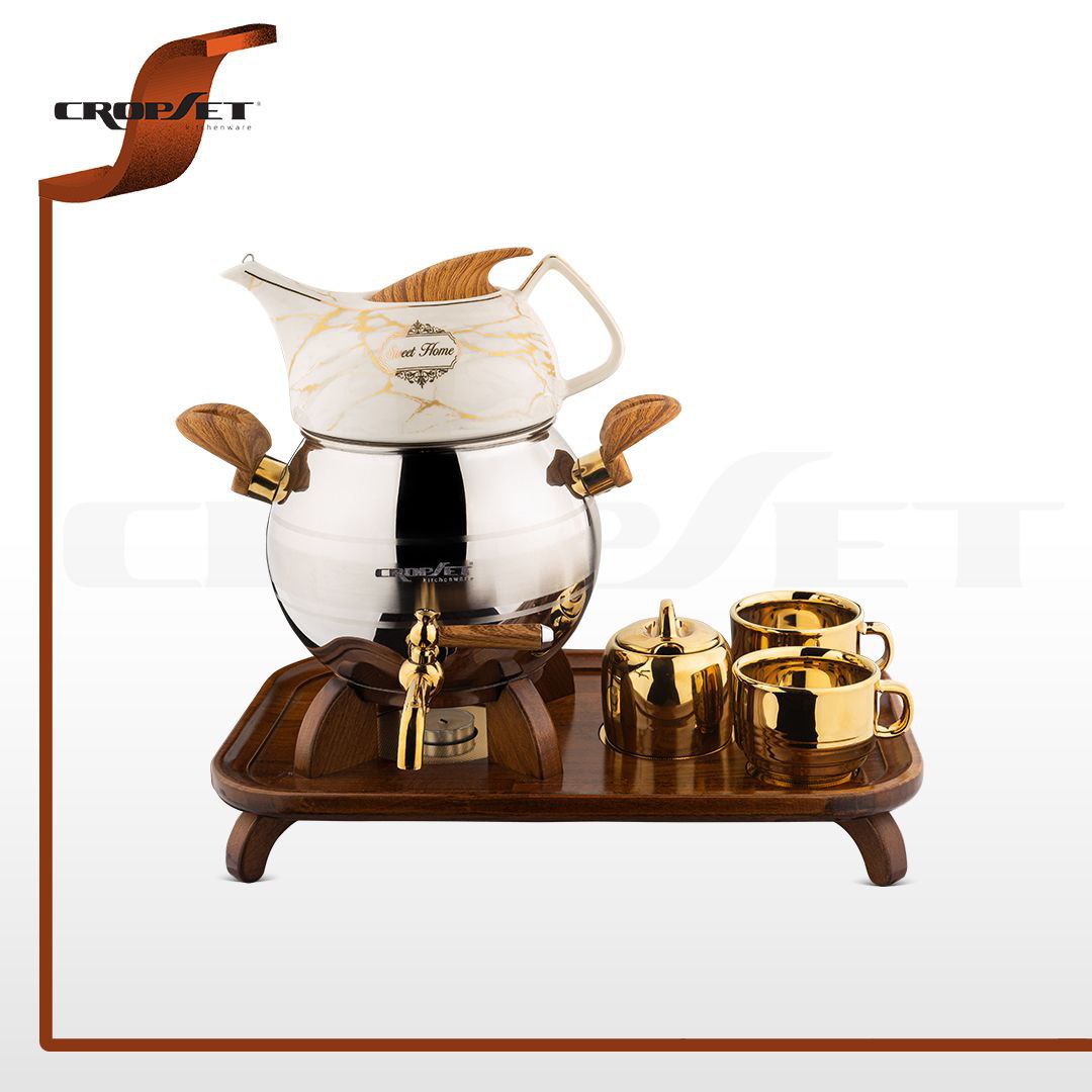 کتری قوری کروپ ست تیارا کف چدن کد604طلایی استیل