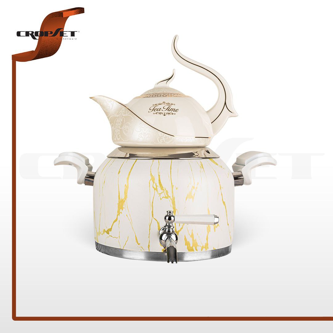 کتری قوری کروپ کف چدن ماربل کد 915 سفید