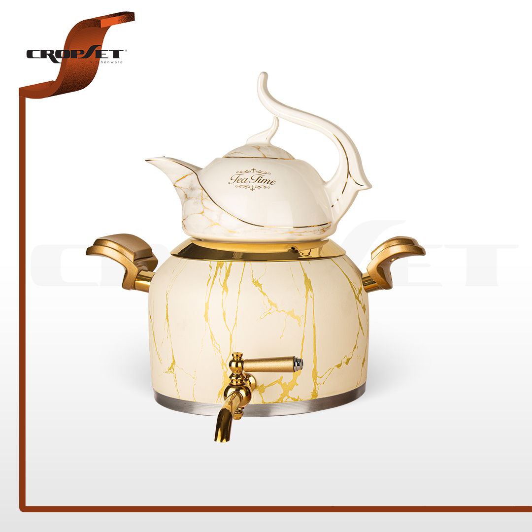 کتری قوری کروپ کف چدن ماربل کد 915 کرم