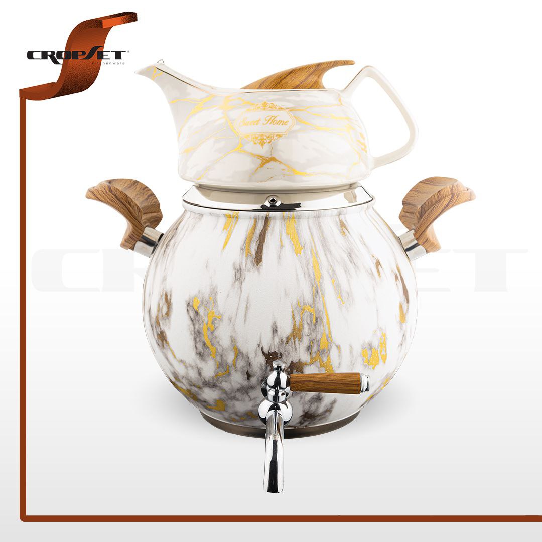 کتری قوری کروپ ست کیانا کف چدن رنگی کد 507m سفید