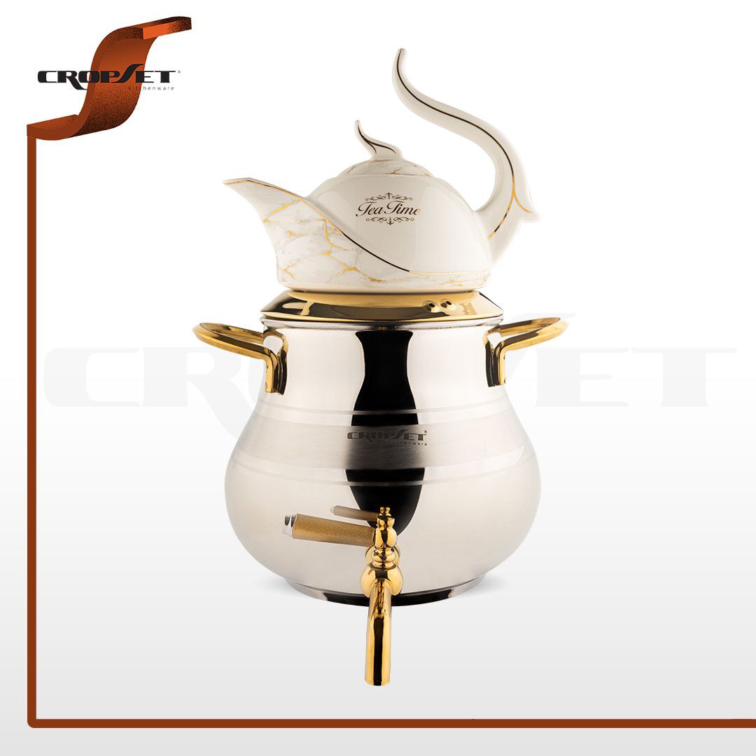 کتری قوری کروپ ست مدل 1904دسته طلایی استیل