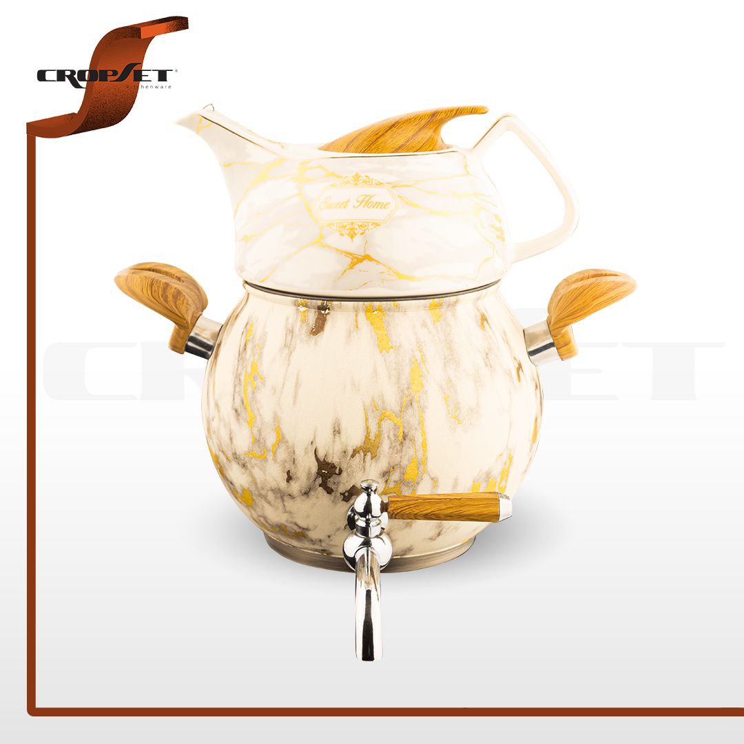 کتری قوری کروپ ست روشناک کف چدن طرح سنگ کرم کد2603