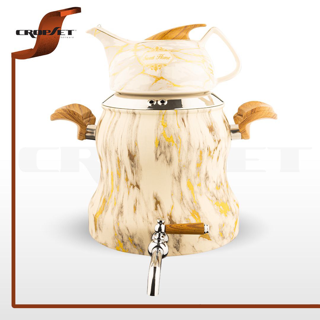 کتری قوری کروپ ست رونیکا کف چدن رنگی سفید کد8041