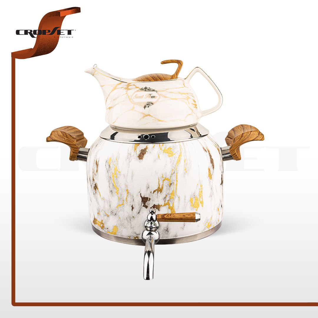 کتری قوری کروپ کف چدن ماربل کد 915سفید1