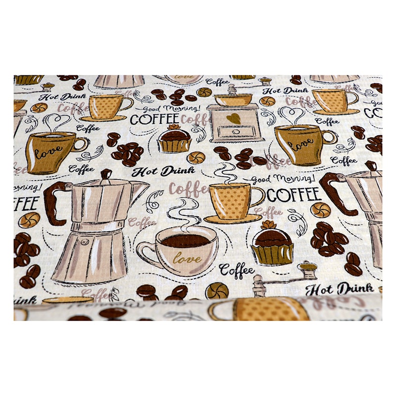 پارچه آشپزخانه پنبه ای عرض 1.50 مدل کافی شاپ کرم  - تنوع از یک تا سه متر