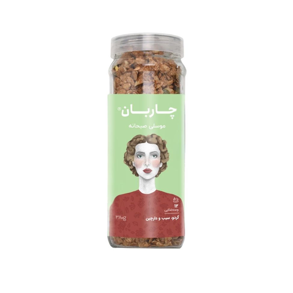 موسلی گردو سیب و دارچین شیشه‌ای چاربان