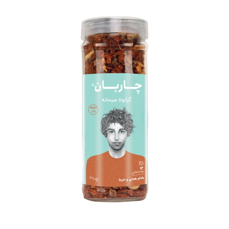 گرانولا بادام هندی و خرما وگان شیشهای