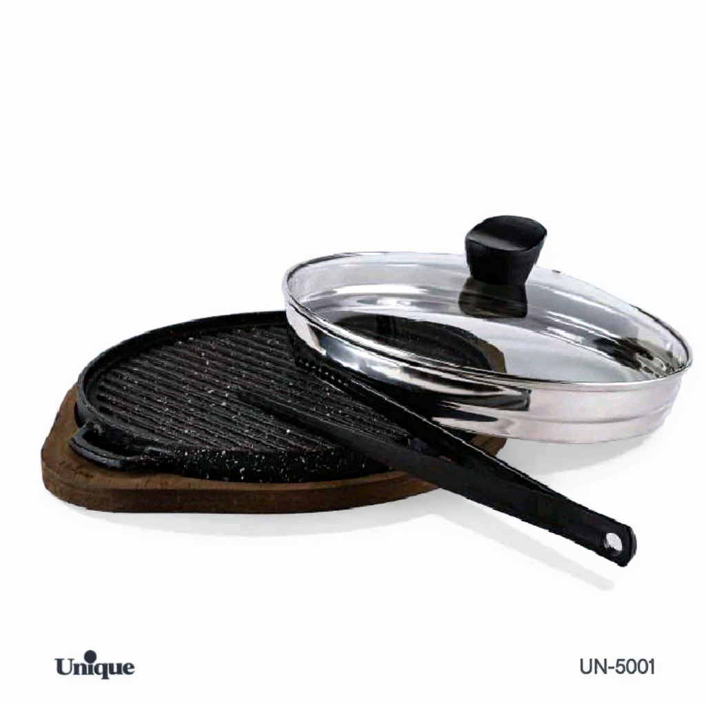 تابه گریل چدن گرد بزرگ با چوب یونیک کد UN-6001 (پس کرایه)