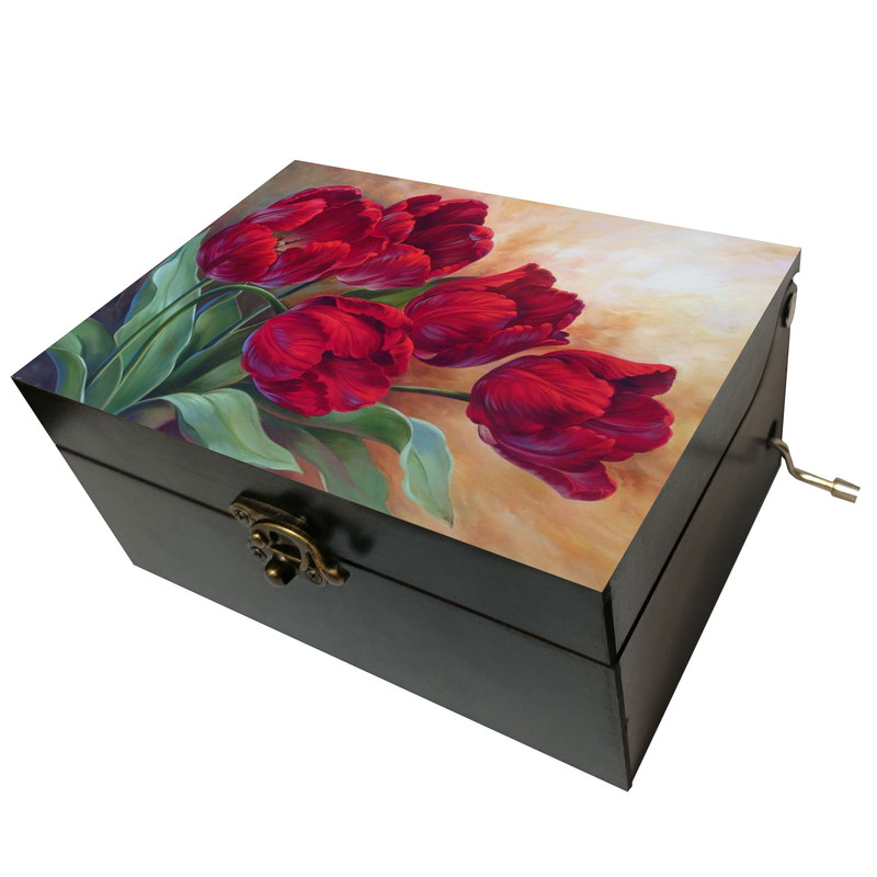 جعبه موزیکال مدل هندلی طرح نقاشی گل هنوز زندگی است گل لاله کد T1099