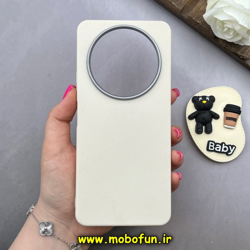 قاب گوشی Redmi A3  Redmi A3X شیائومی لدر دیزاین SOFT Lether Design سیلیکونی پاپ سوکت دار عروسکی طرح چرم کرم کد 83407