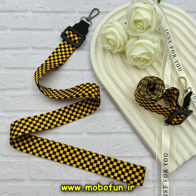 بند آویز گردنی بلند موبایل طرح شطرنجی زرد کد 59007