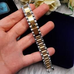شیکترین و زیباترین دستبند مردانه دو رنگ سفید و طلایی برند رولکس ارسال رایگان بسیار شیک و زیبا