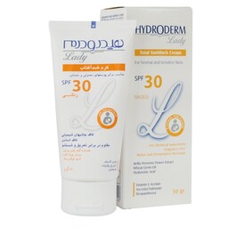 کرم ضد آفتاب SPF30 رنگی هیدرودرم مناسب پوست های معمولی و حساس 50 گرم