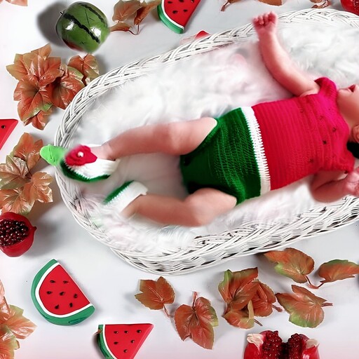 بادی نوزادی یک تا 3 ماه به همراه کلاه وپاپوش و تل  ویژه شب یلدا 