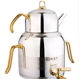 کتری قوری kst مدل 4030sG بهترین انتخاب برای خانواده چای خور  کتری قوری استیل میباشند که بارنگ طلایی به زیبایی تزئین شده 