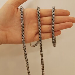 ست گردنبند و دستبند مردانه جنس نقره 925 عیار سیاه قلم ترکیه مدل جدید