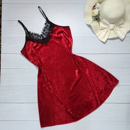 لباس خواب پیراهن کوتاه مخمل جذاب قرمز
