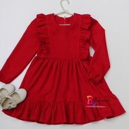 پیراهن یلدایی دخترانه مخمل کبریتی مناسب 1 تا 8 سال رنگ قرمز
