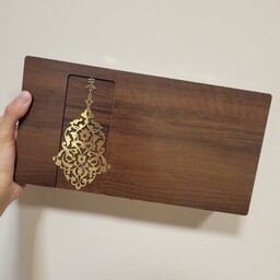 جعبه چوبی پذیرایی و هدایای تبلیغاتی طرح طلاکوب ابعاد 33 در 17 در 7-جعبه آجیل- رنگ قهوه ای سوخته