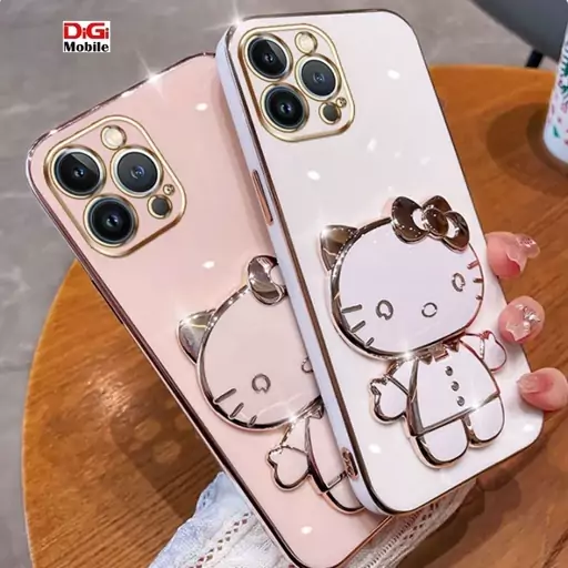 قاب الکترو مای کیس هلو کیتی مدل  Hello Kitty دارای آینه با قابلیت تبدیل به استند آیفون promax 11