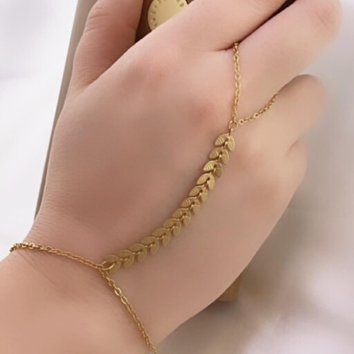 دستبند انگشتی یا دستبند تمیمه استیل مدل گندمی .رنگ ثابت استیل ضد حساسیت با قفل طوطی و زنجیر سایز