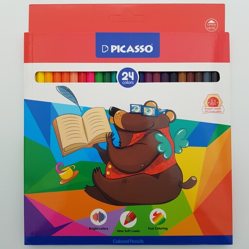 مداد رنگی 24 رنگ پیکاسو با رنگ های روشن و نوک نرم با نوک 3،3 میلیمتر