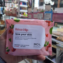 دستمال مرطوب آرایشی صورت بیول  مخصوص پوستهای مختلط Rose Hip 