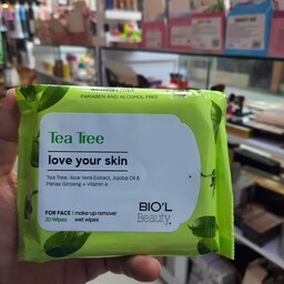 دستمال مرطوب آرایشی صورت بیول  مخصوص پوستهای چرب Tea Tree 