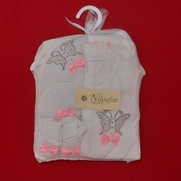 لباس نوزادی ست بیمارستانی 7 تکه نوزادی دخترونه طرح پروانه خاص صورتی ( با ارسال رایگان به سراسرکشور ) 