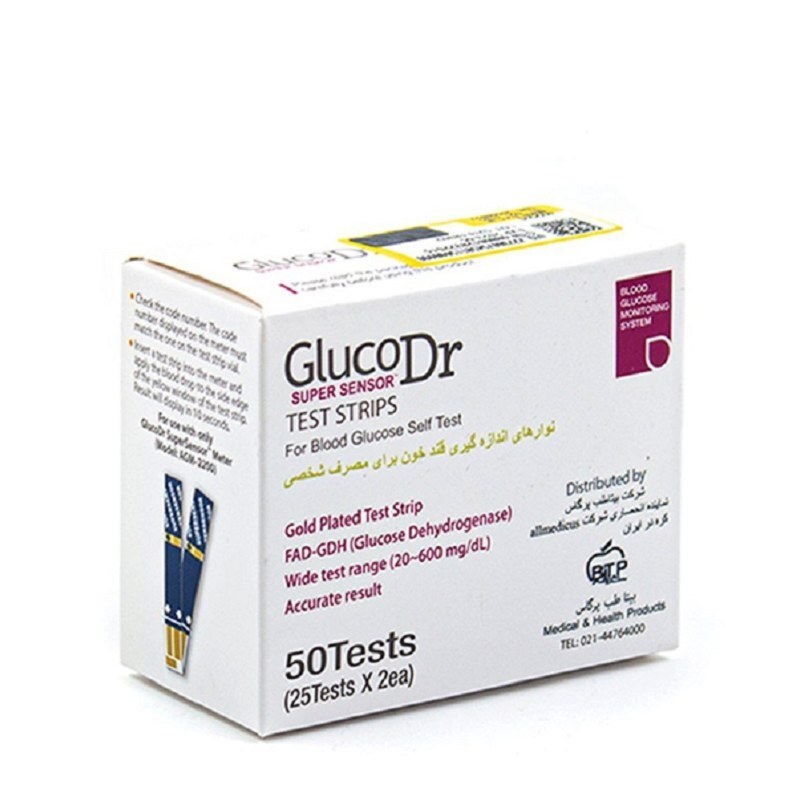 نوار تست قند خون گلوکو داکتر Gluco Dr بسته 50 عددی انقضا تا سال 2025