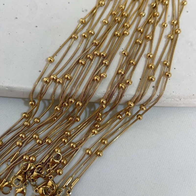 زنجیر ماری توپی زنانه استیل 45 سانتی نقره ای و طلایی رنگ ثابت