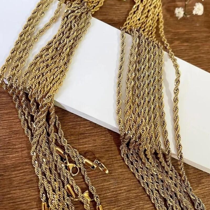 گردنبند مردانه زنجیر طنابی پیچی استیل طلایی و نقره ای استیل رنگ ثابت