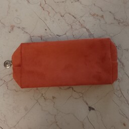 کیف لوازم آرایش جامدادی نارنجی جیر ابعاد 24 در 11 پارچه ای ساده