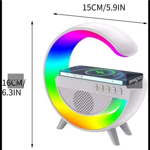 شارژر بیسیم وایرلس اسپیکر بلوتوثی چراغ خواب RGB ساعت رومیزی، امکان برقراری تماس 5 تا 15وات