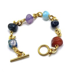 دستبند زنانه و دخترانه زنجیری سنگ عقیق دفرمه کد 24026