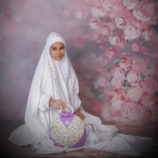ست چادر نماز سفید، سجاده و کیف جشن تکلیف قد 145 دخترانه